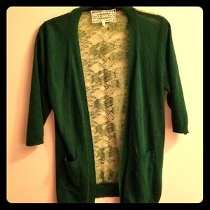 Pink Martini hunter green open cardigan